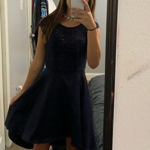 navy blue lace homecoming dress